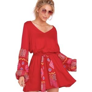 JUDITH March Gypsy Knot Red Embroidered Dress S